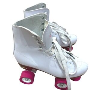 Chicago Skates White Quad Roller Skates Women Size 10 Pink Wheels